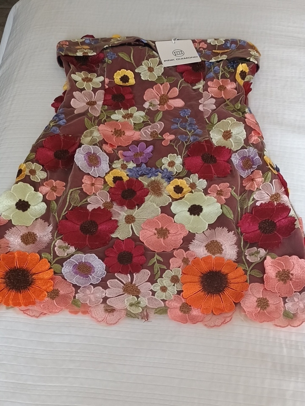 NWT Pink Diamond Wren Floral Embroidered Strapless Dress - Multicolor Size 8